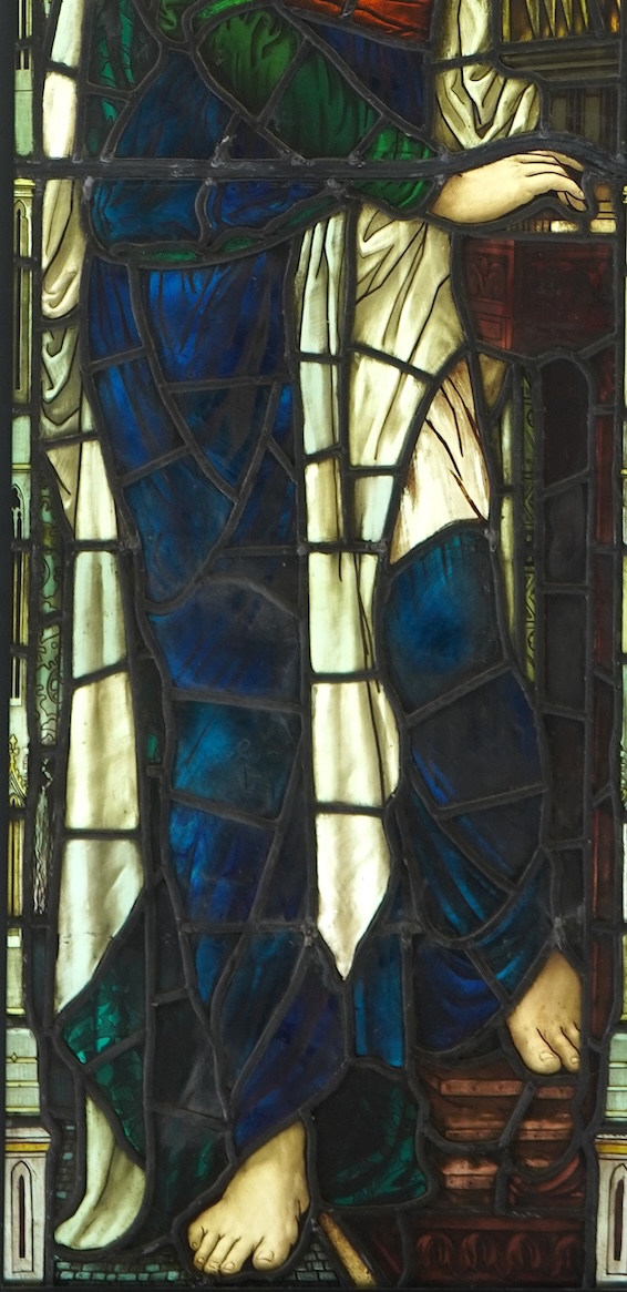 Attributed to Henry Holiday (1839-1927) for James Powell & Son: A stained and painted glass panel depicting St Cecilia